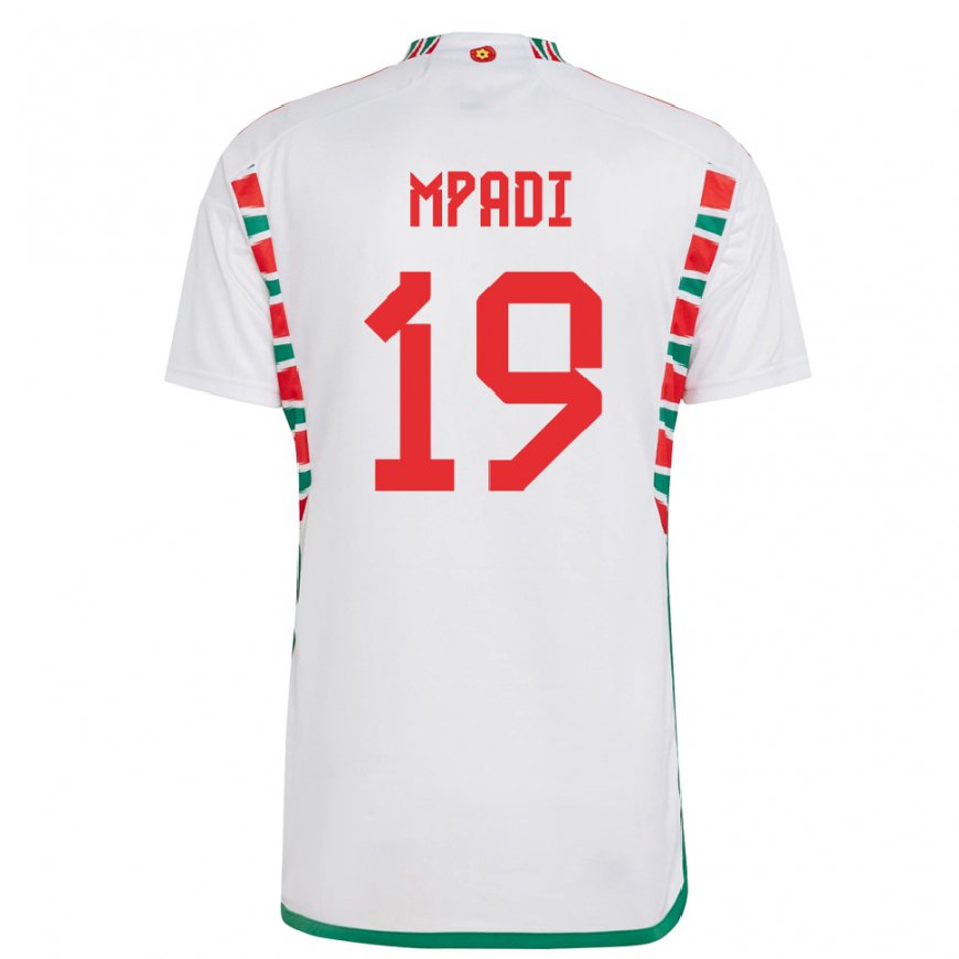 Kandiny Παιδικά Ουαλία Japhet Mpadi #19 άσπρο Εκτός Φανέλα 22-24 T-Shirt